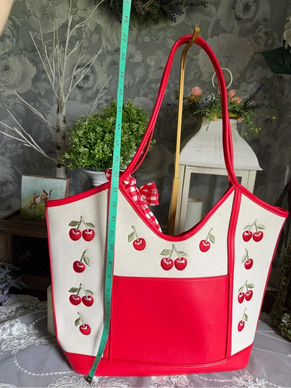 NWOT Steve Madden White & Red Cherry Embroidered Tote with Matching Wallet Set